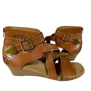 Aerosoles Women's Yetliner Brown Gold Buckle Combo 820 Wedge Sandals ( Size 11M)